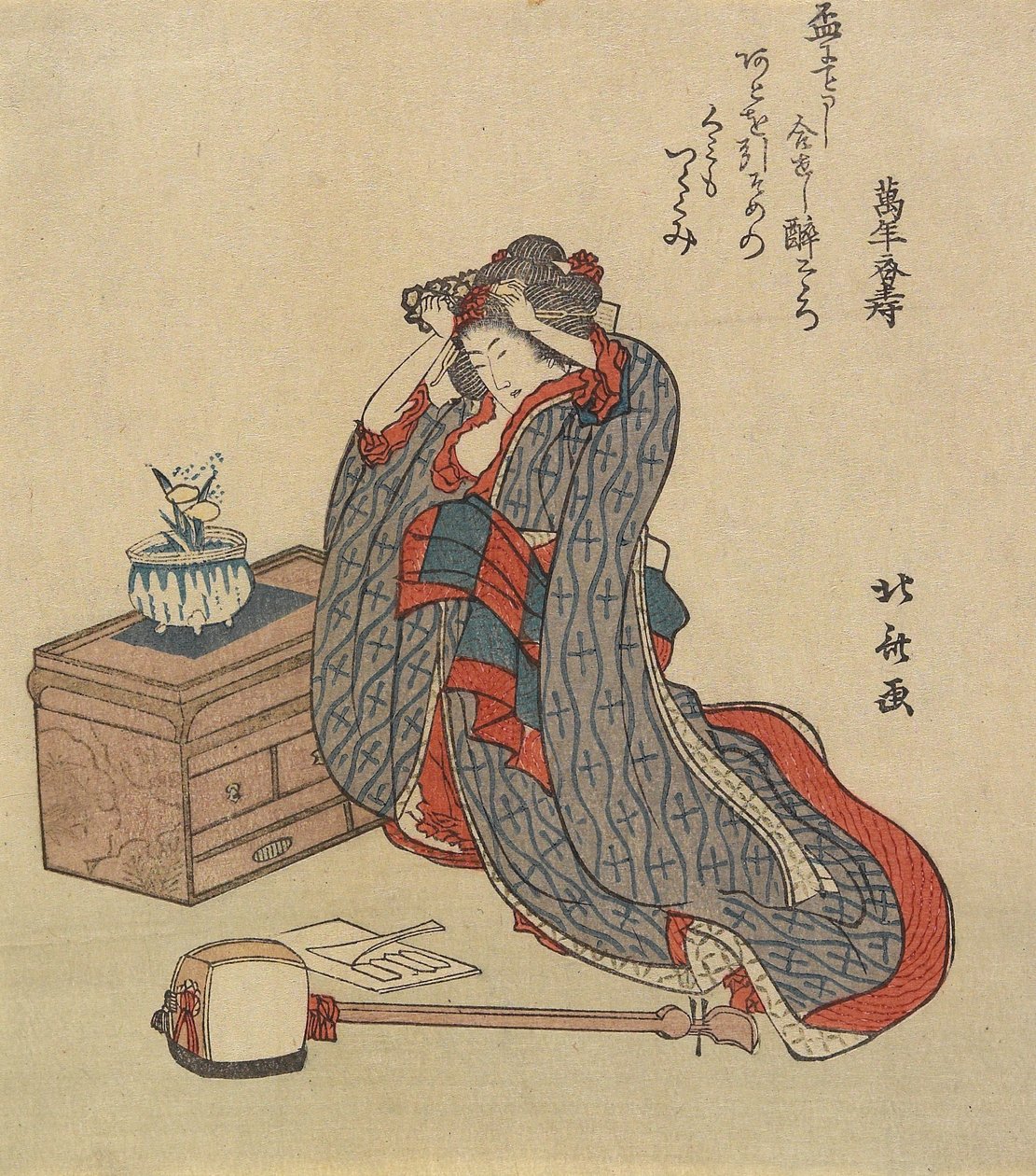 Žena, která si upravuje vlasy, 1797-1819 od Katsushika Hokusai