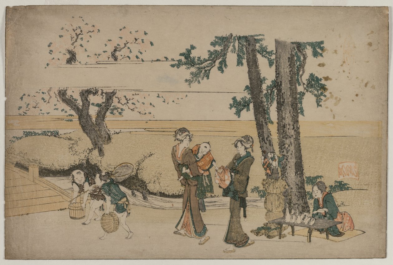 Žena kolem obchodu poblíž Oji, počátek 19. století. od Katsushika Hokusai