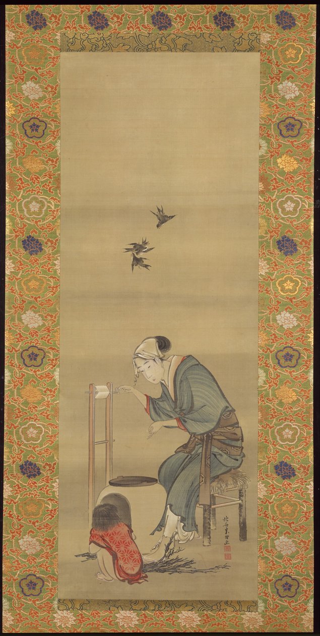 Žena spřádající hedvábí od Katsushika Hokusai