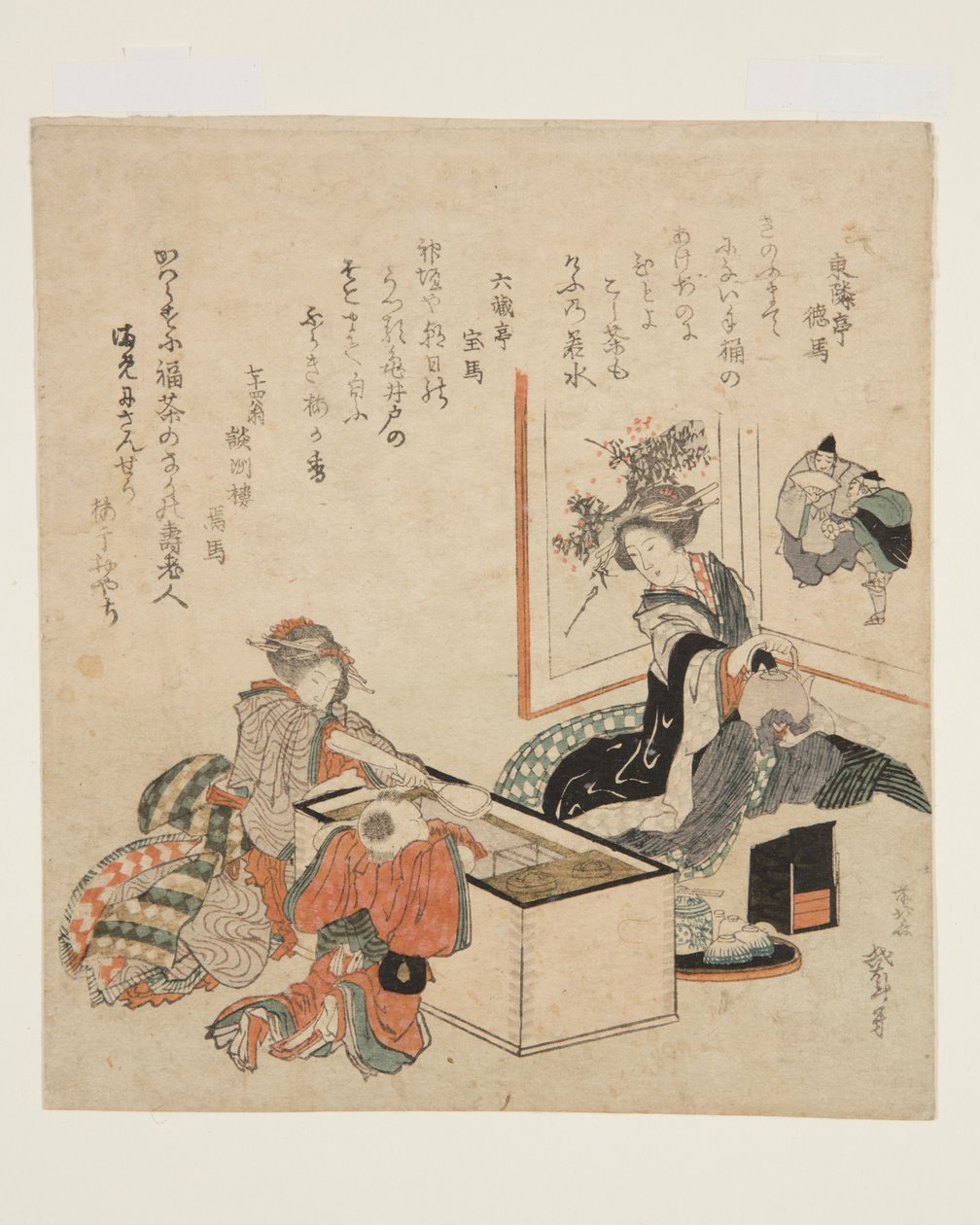 Ženy připravující čaj kolem krbu (barevný dřevořez) od Katsushika Hokusai