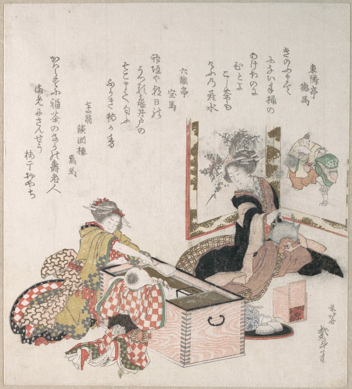Ženy připravující čaj kolem ohniště od Katsushika Hokusai