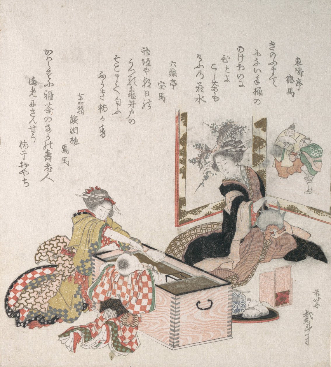 Ženy připravující čaj kolem ohně, 1816. od Katsushika Hokusai