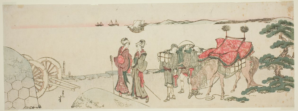 Ženy a účastníci u pláže Tanakawa od Katsushika Hokusai