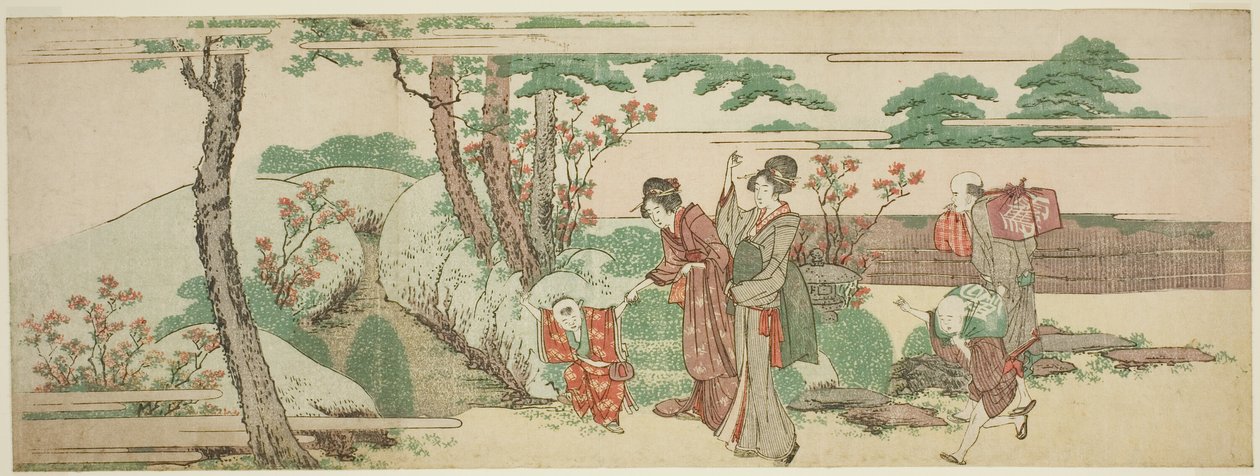 Ženy a děti na piknik od Katsushika Hokusai