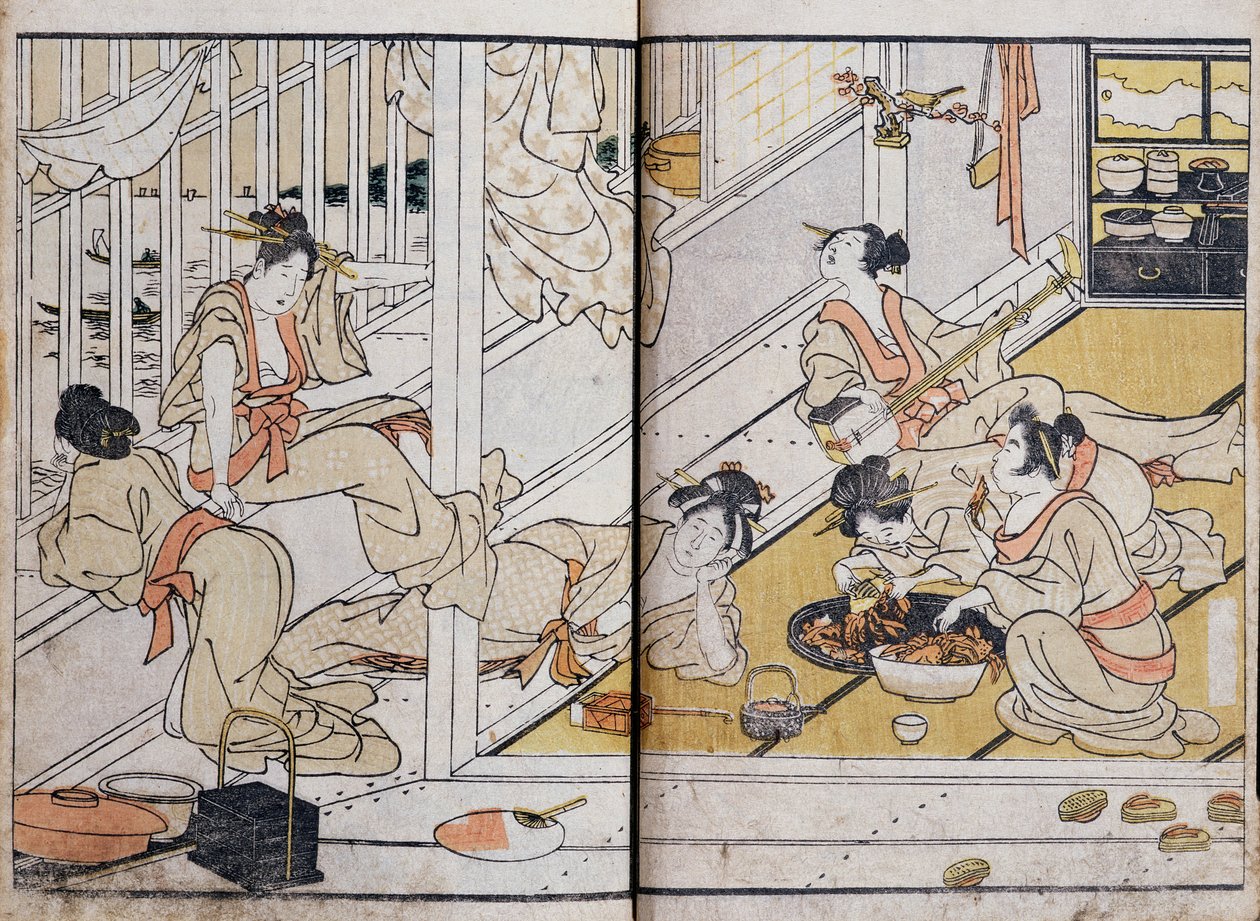 Ženy jedí z mangy (barevný dřevotisk) od Katsushika Hokusai
