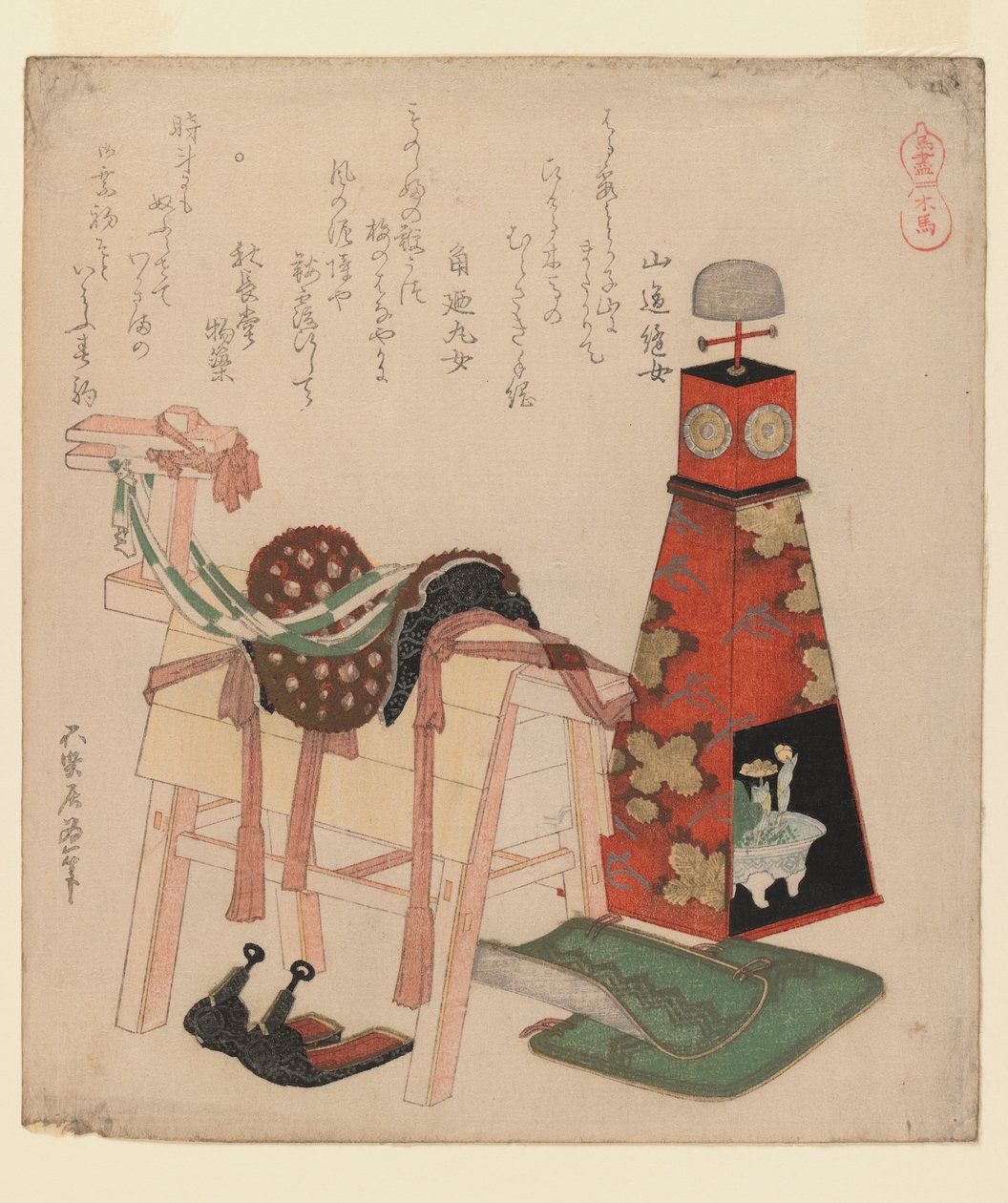 Dřevěný kůň, ze série Koně, 1822 (dřevotisk, surimono) od Katsushika Hokusai