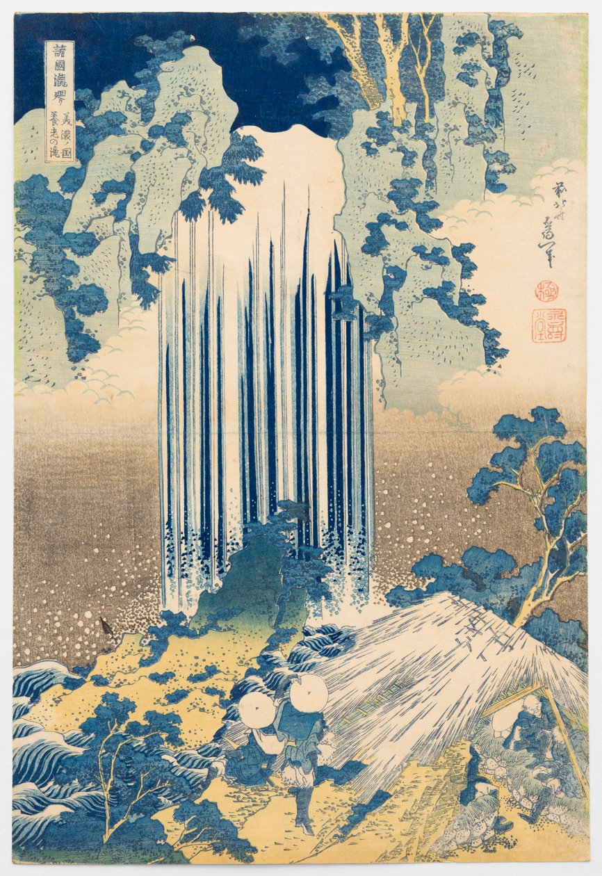 Vodopád Yōrō v provincii Mino, ze série „Prohlídka vodopádů v různých provinciích“ od Katsushika Hokusai