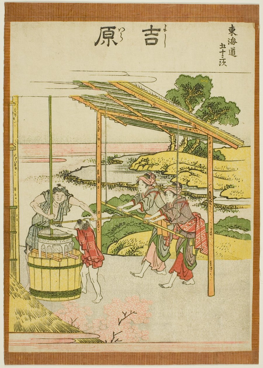 Yoshiwara, ze série „Padesát tři stanic Tokaida (Tokaido gojusan tsugi)“ od Katsushika Hokusai