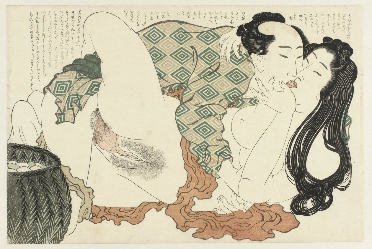 Líbání rybář a potápěč Rostlina Adonis (název série) Fukujuso (název série) od Katsushika Hokusai