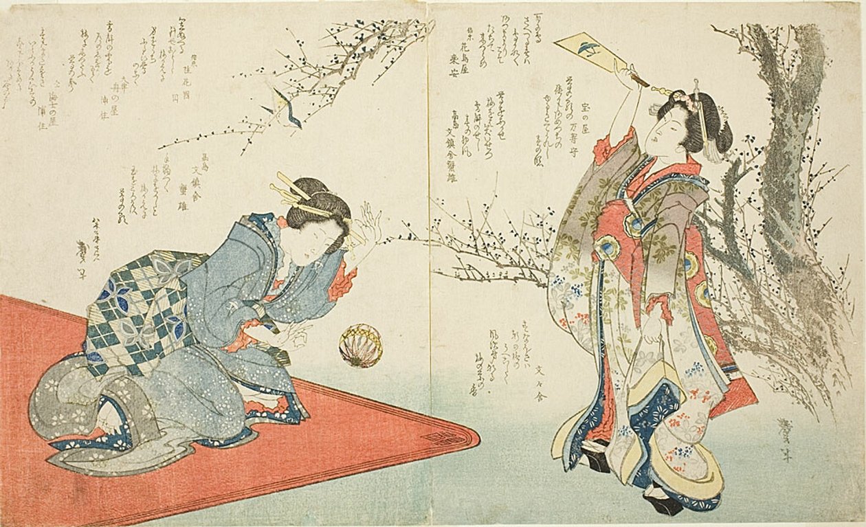 Dvě ženy hrající šuttlecock od Katsushika Taito II