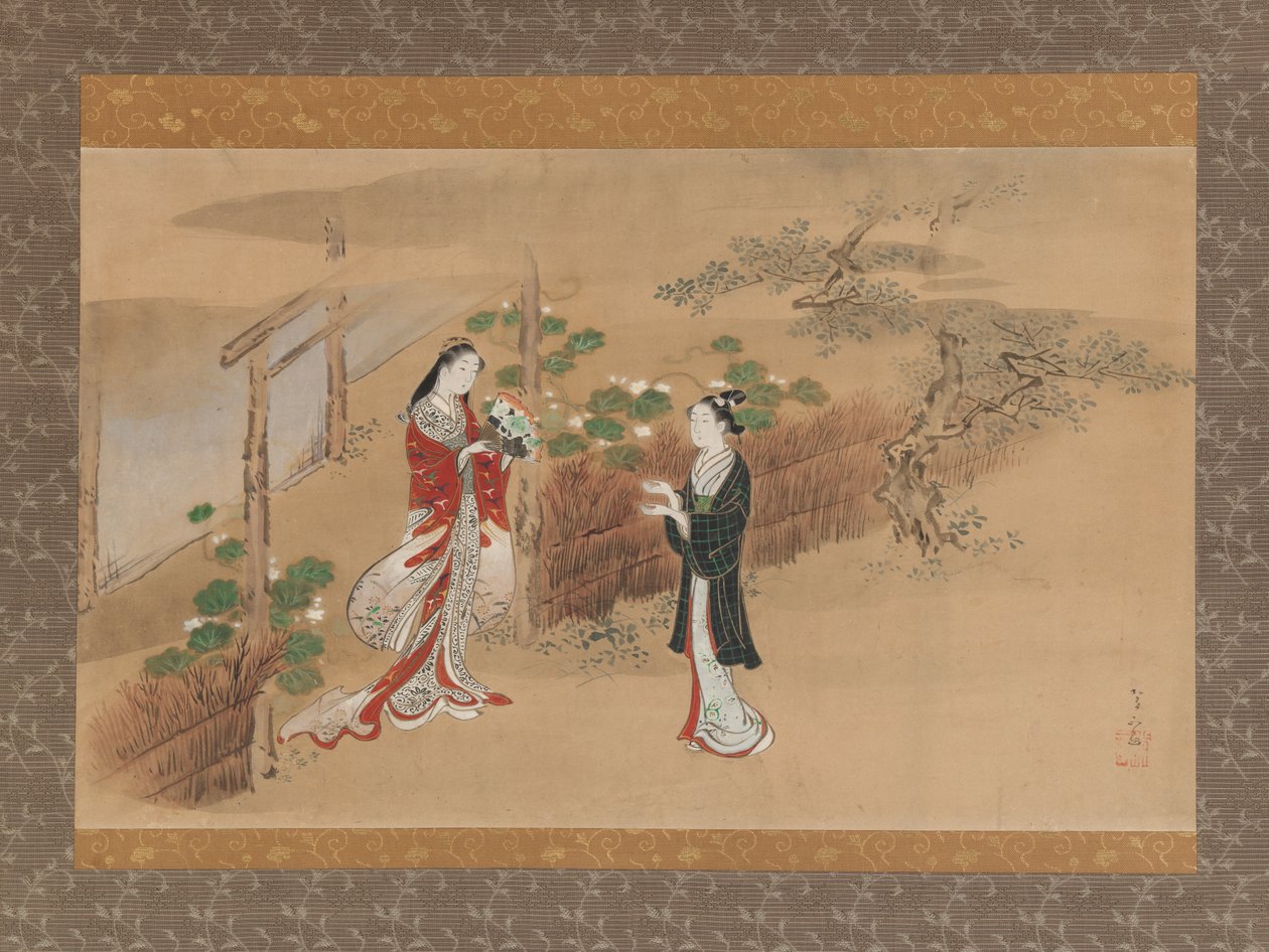 Večerní tváře Yugao kapitola z Příběhu Genji Genji monogatari, 18. století. od Kawamata Tsunemasa