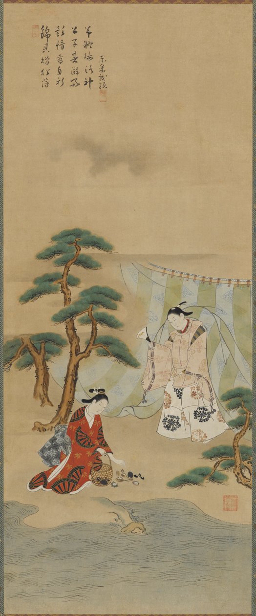 Mladý muž a mladá žena na pobřeží, období Edo, 1615-1868. od Kawamata Tsuneyuki