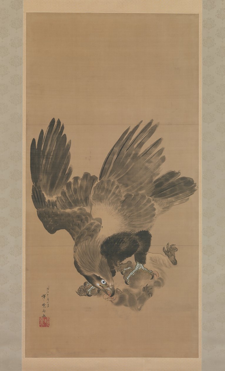 Eagle Attacking a Monkey, 1885. od Kawanabe Kyosai