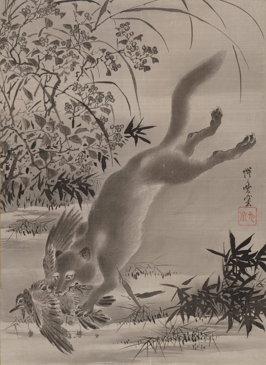 Fox Catching Bird, ca. 1887. od Kawanabe Kyosai