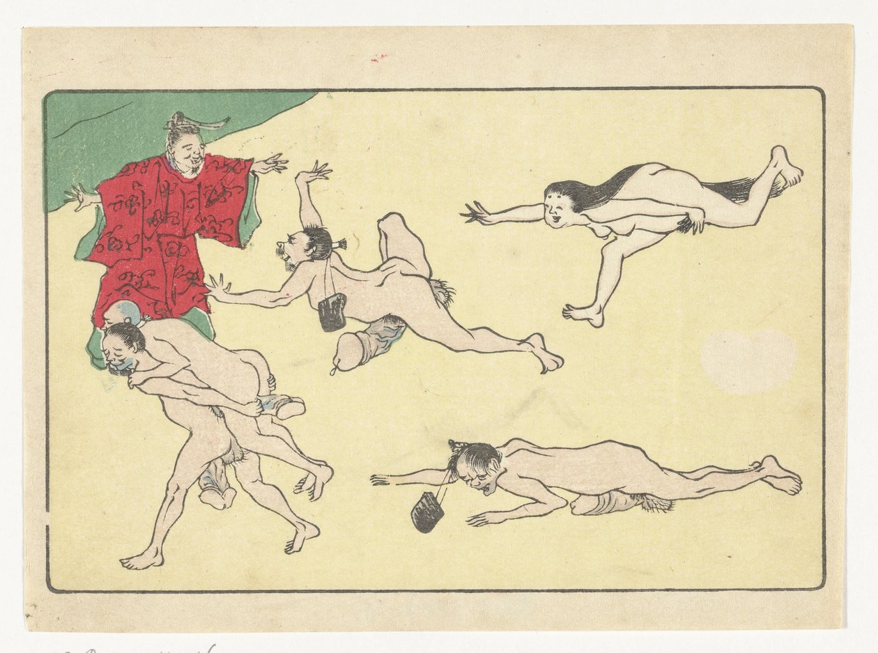 Dvořan a nazí lidé The Big Tail (název série) od Kawanabe Kyosai