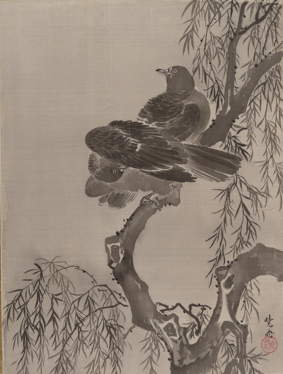 Dva ptáci na větvi, ca. 1887. od Kawanabe Kyosai