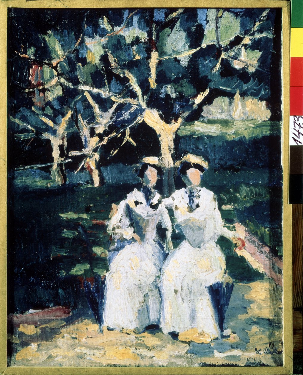 Dvě ženy v zahradě (Dvě ženy v zahradě). Malba Kazimira Severinoviče Maleviče (Malevich, Malevic) (1878-1935), olej na plátně, kolem roku 1930. Ruské umění, 20. století, moderní umění. Státní ruské muzeum, Petrohrad. od Kazimir Severinovich Malevich
