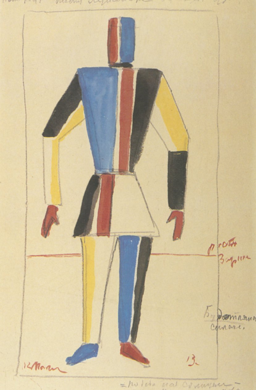 Futuristický silák. Návrh kostýmů k opeře Vítězství nad sluncem podle A. Kruchenycha od Kazimir Severinovich Malevich