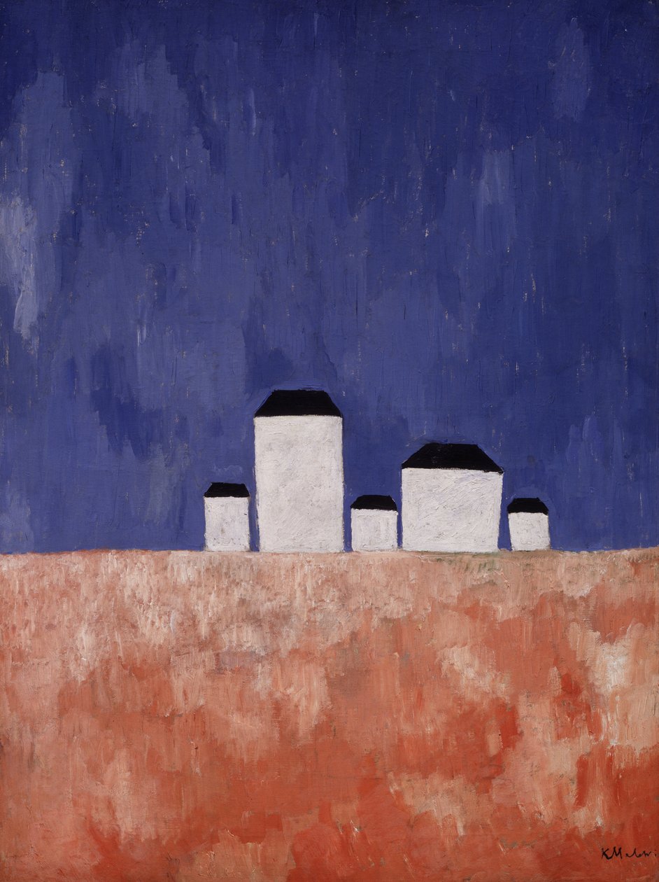 Krajina s pěti domy, kolem roku 1932 od Kazimir Severinovich Malevich