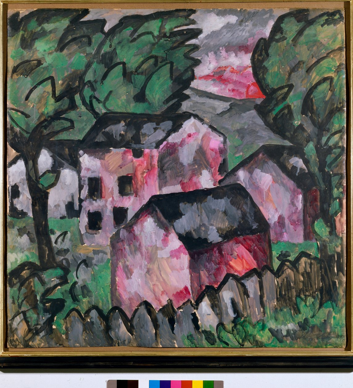 Krajina s červenými domy Malba Kazimira Severinoviče Maleviče (Malevich, Malevich) (1878-1935) Slunce 107x106 cm 1910 Sun Kunstmuseum Bale od Kazimir Severinovich Malevich