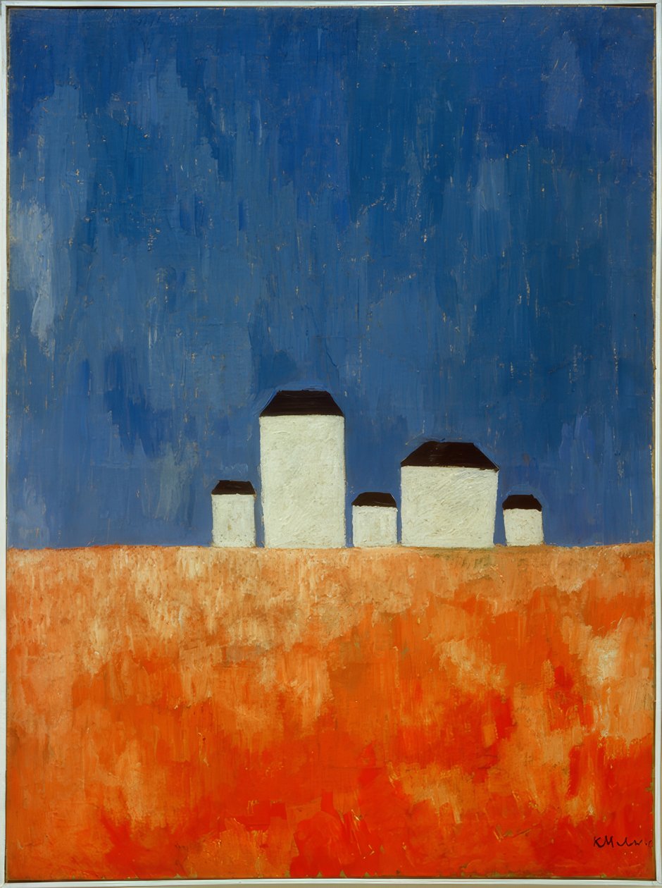Krajina s pěti domy od Kazimir Severinovich Malevich