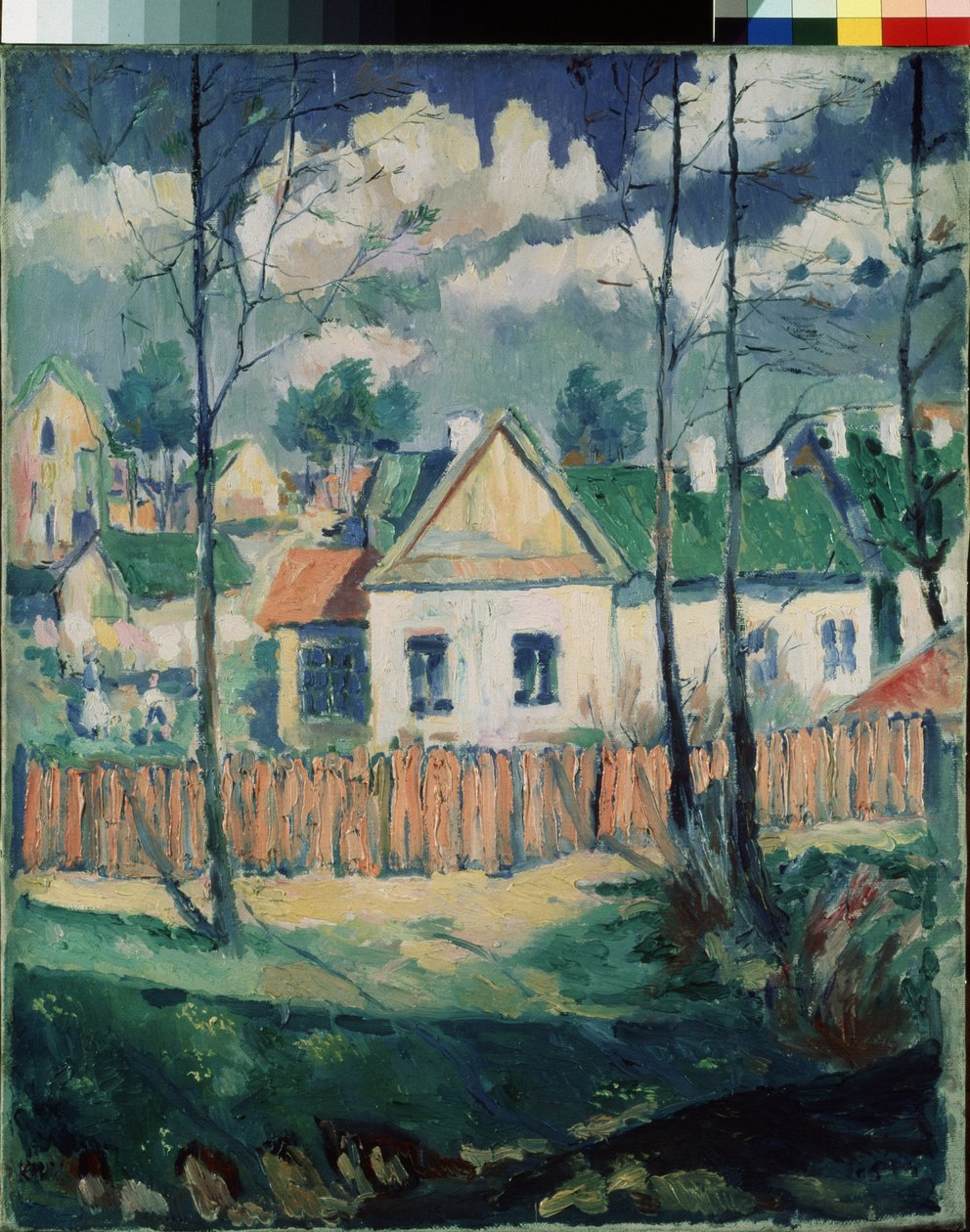 Jaro. Krajina s malým domem. (Jaro. Krajina s domečkem). obraz Kasimira Severinoviče Maleviče (Malevich, Malevic) (1878-1935), olej na plátně od Kazimir Severinovich Malevich