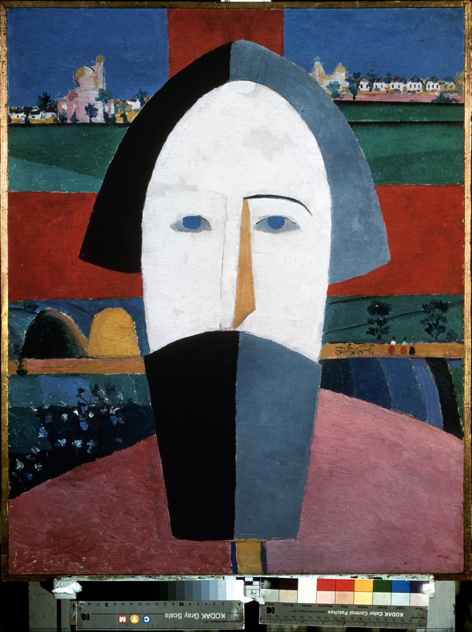 Hlava rolníka. Malba Kasimira Severinoviče Malevitche (Malevich, Malevic) (1878-1935), olej na dřevě od Kazimir Severinovich Malevich