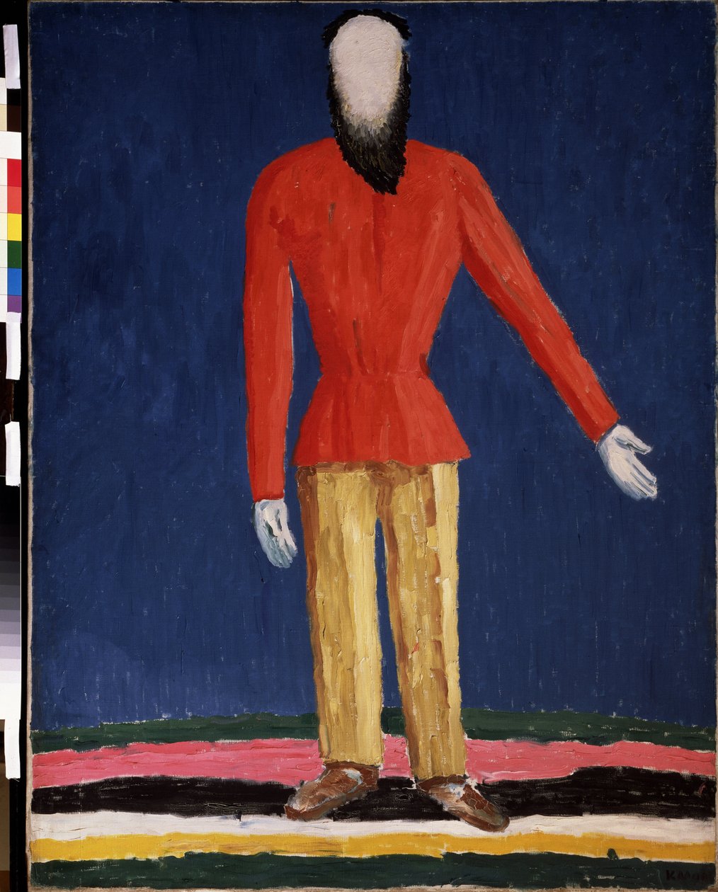 Sedlák (Sedlák). Reprezentace vousatého muže s červenou košilí). Obraz Kazimira Severinoviče Maleviče (Malevich, Malevic) (1878-1935), olej na plátně od Kazimir Severinovich Malevich