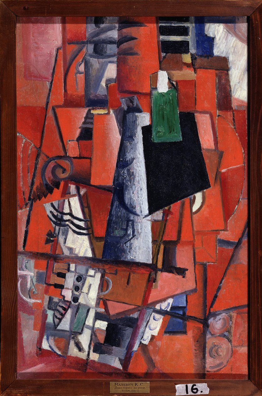Žena u klavíru (A Woman at the Piano). Obraz Kazimira Severinoviče Maleviče (Malevich, Malevic) (1878-1935), olej na plátně od Kazimir Severinovich Malevich