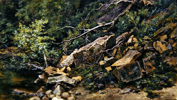 Rocky Bank (olej na plátně) od Keeley Halswelle