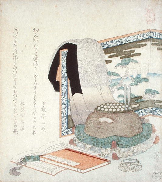 A Screen with a Fur Coat, c.1825-30 (barevný woodblock print) od Keisai Eisen