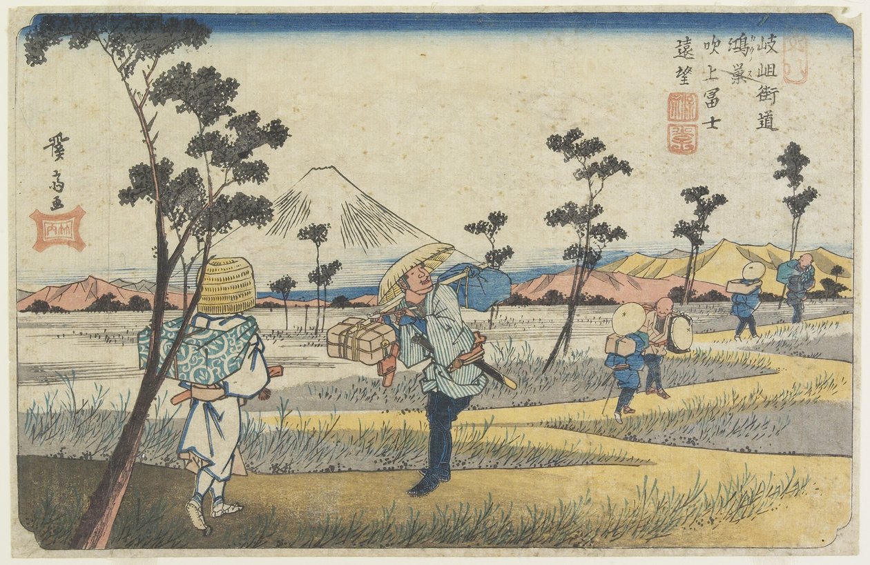 č. 8 Pohled na horu Fudži z Fukiage u stanice Ko_nosu, 1830-1844 od Keisai Eisen