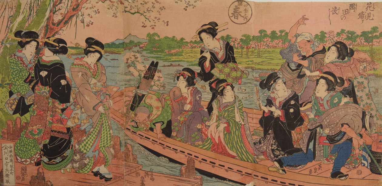 Přívoz na řece Sumida - Návrat z hanami na přívozu Sumida, ze série: Čtyři roční období; Jaro od Keisai Eisen