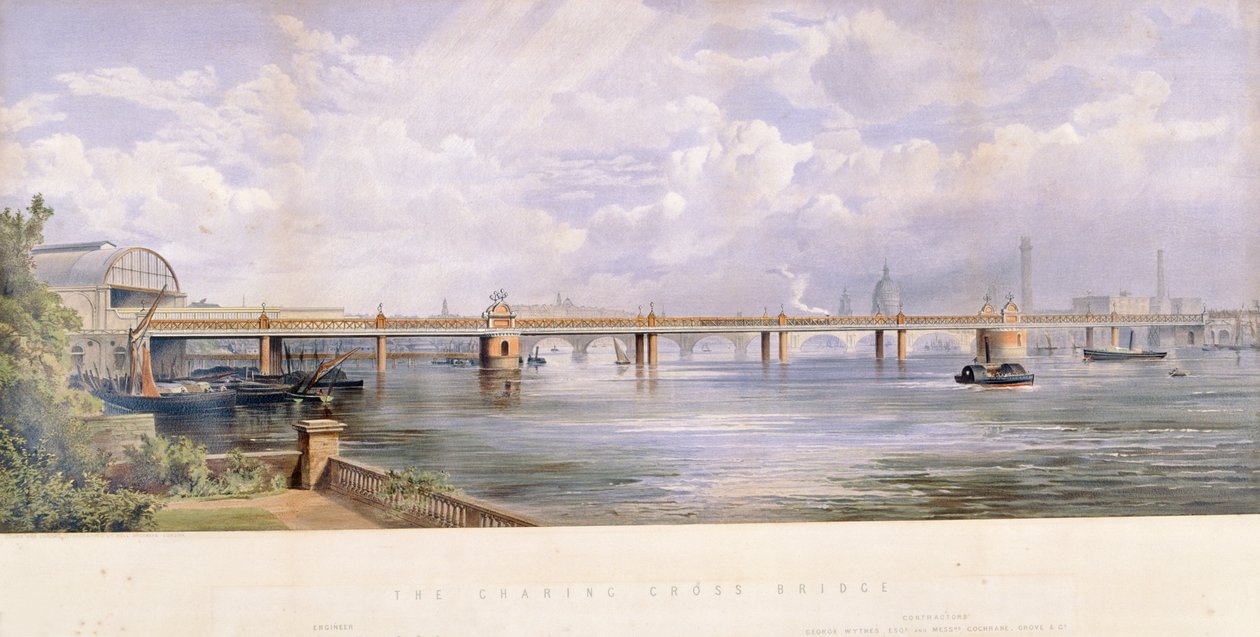 Hungerford Bridge, Charing Cross, Londýn, 1863 od Kell Brothers