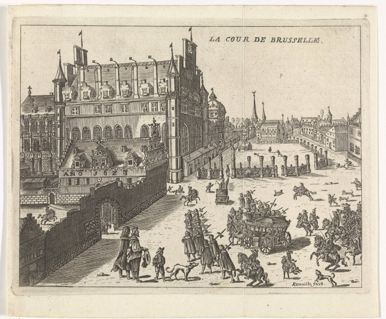 Pohled na dvůr v Bruselu, 1673. La cour de Brusselle (název na objektu) od Kemnitz