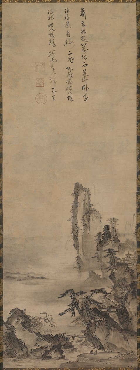 Lonely Temple a Towering Cliff, c. 1480. od Kenkō Shōkei