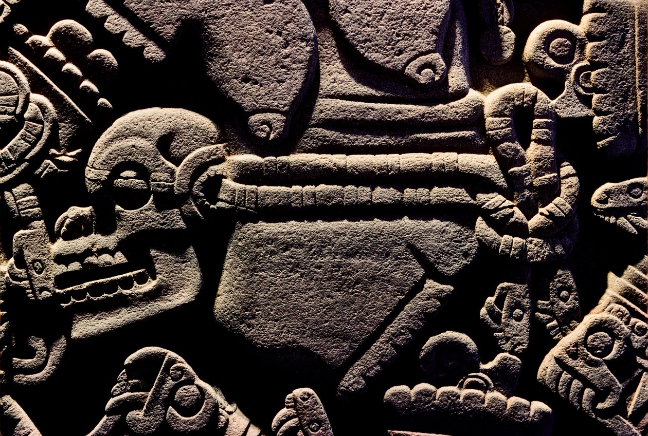 Amerika; archeologie; Mexiko; Templo Mayor; Velký chrám Aztéků; Coyolxauqui, 2010 (foto) od Kenneth Garrett