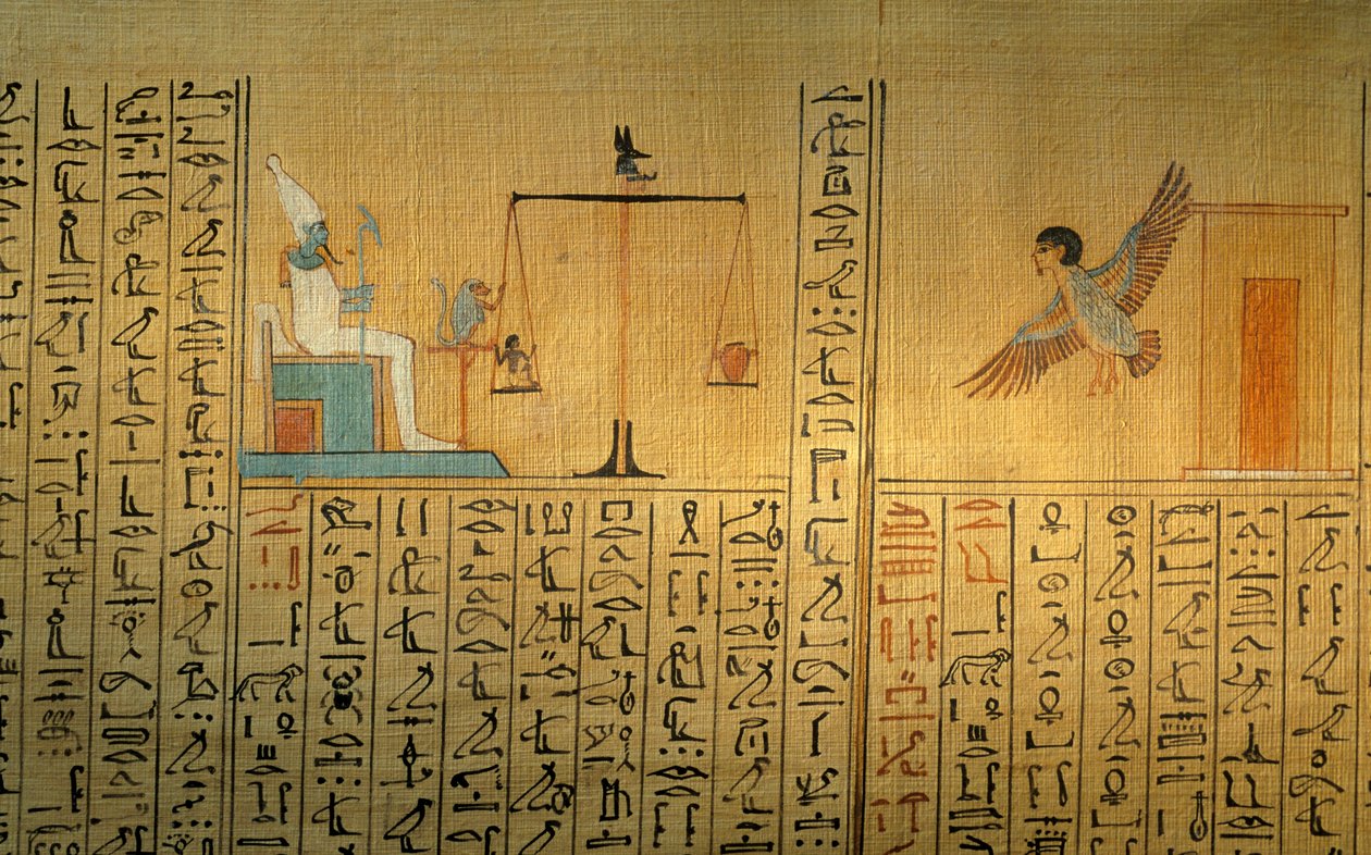 Papyrus z Maiherpriho hrobky; Údolí králů; Ba opouští hrobku; vážení... od Kenneth Garrett