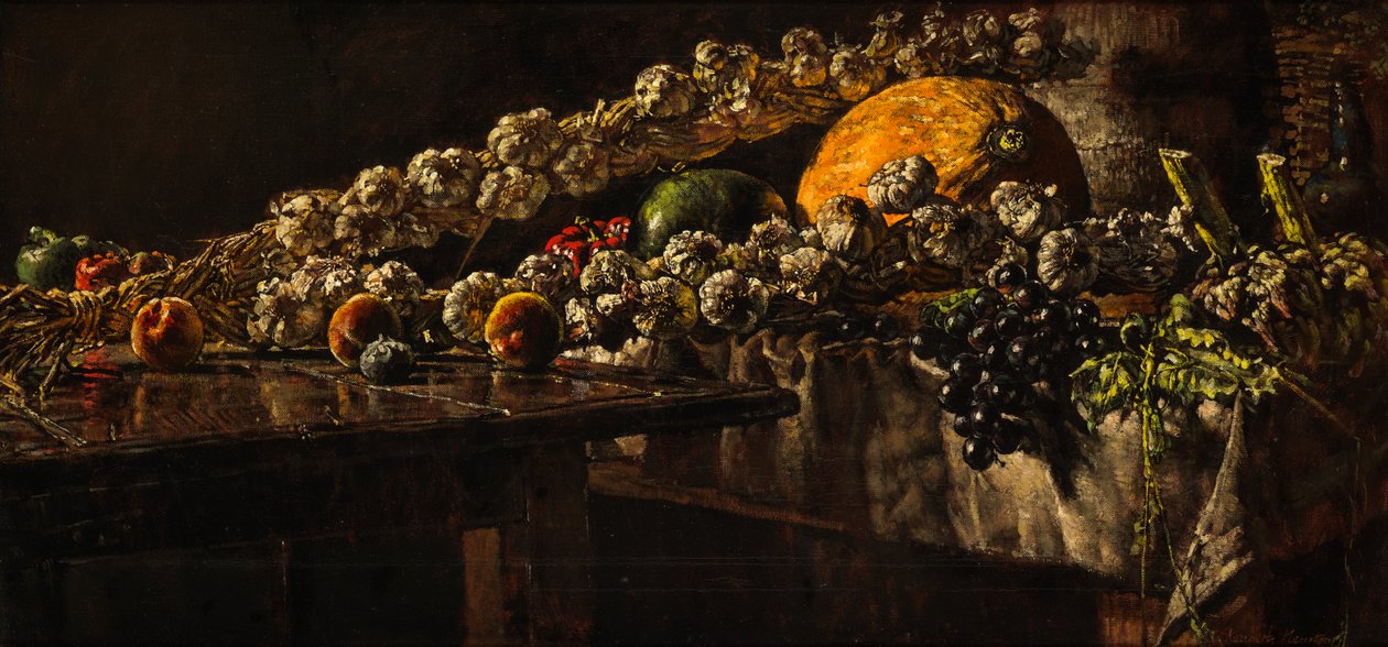 String of Garlic (olej na plátně) od Kenneth Newton