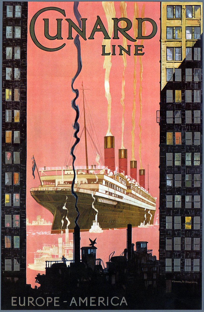 Cunard Line plakát Evropa-Amerika, USA, c. 1900 od Kenneth Shoesmith
