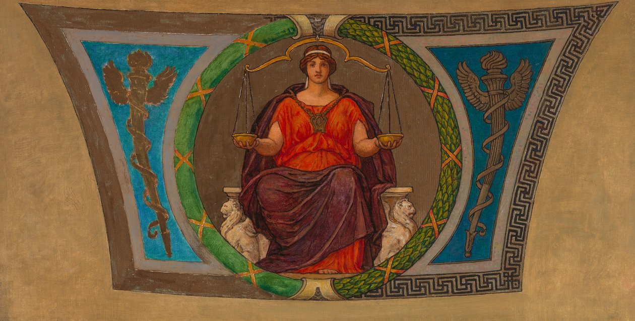 Skica pro Mosaic, hlavní město státu Wisconsin, spravedlnost, ca. 1912. od Kenyon Cox