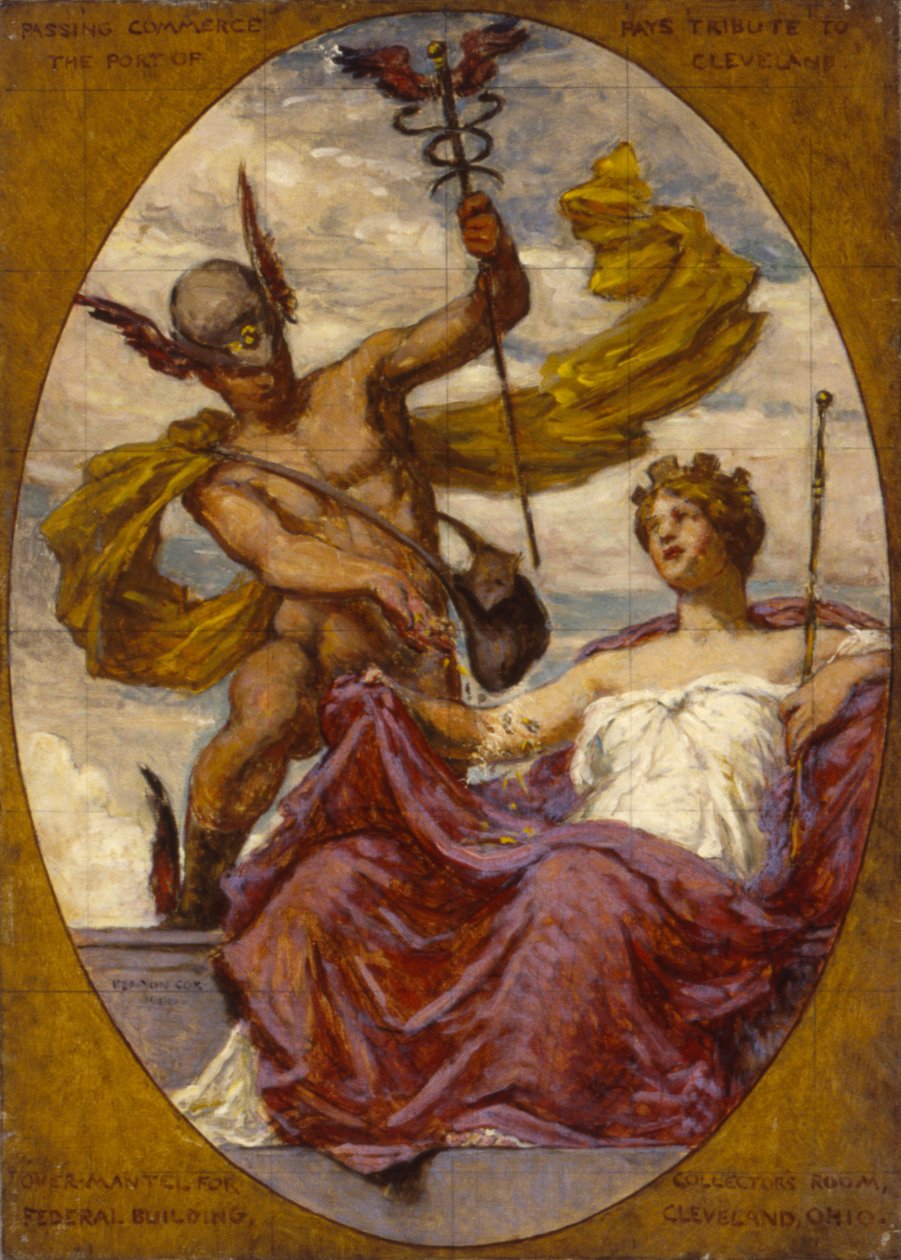 Studium for Mural at U.S. Custom House, Cleveland, OH, Passing Commerce Pays Tribute to the..., 1909 od Kenyon Cox