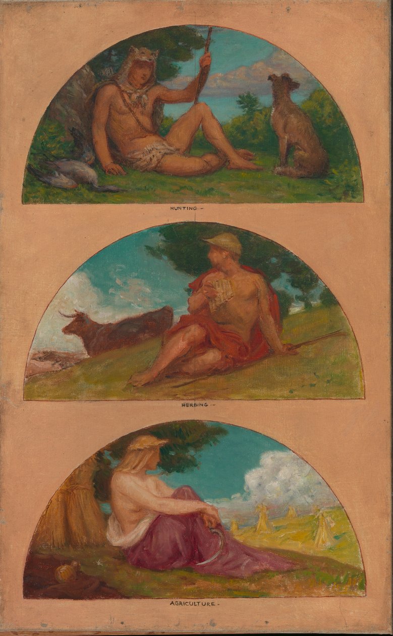 Pokrok civilizace: Lov, pastevectví, zemědělství..., 1905-1906. od Kenyon Cox
