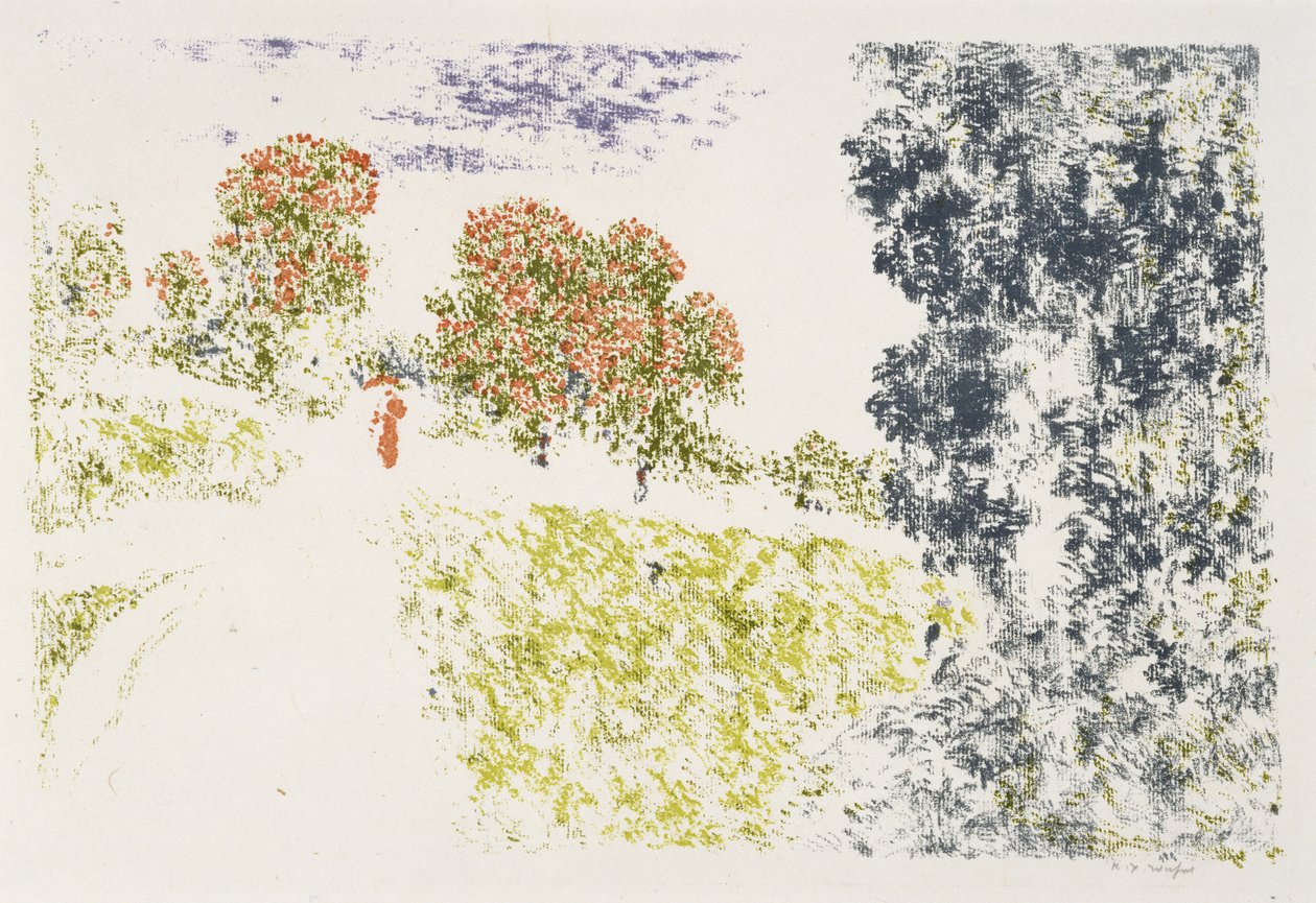 Žena v červeném v krajině, 1899-1900 (barevná litografie) od Ker Xavier Roussel