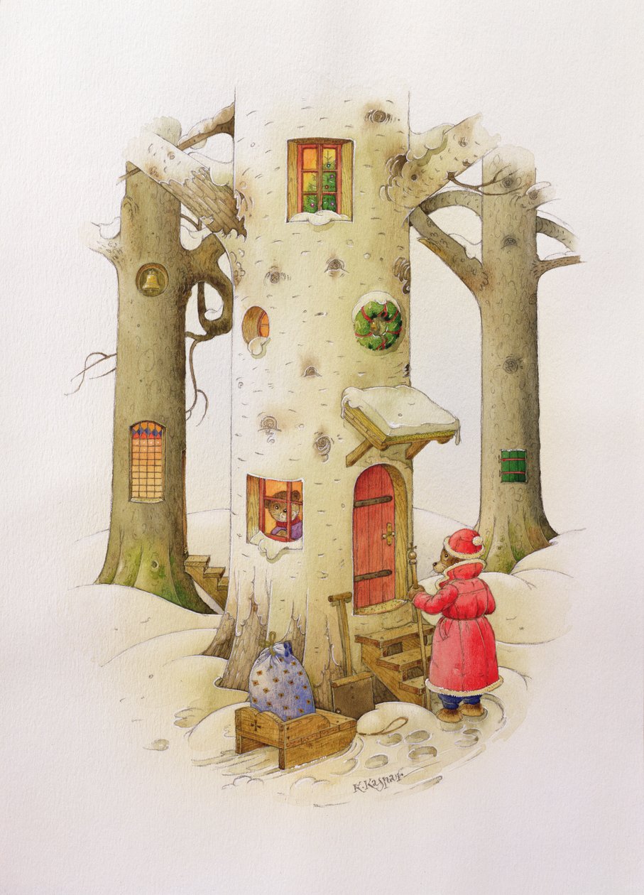 Bear Father Christmas, 1999 (wc na papíře) od Kestutis Kasparavicius