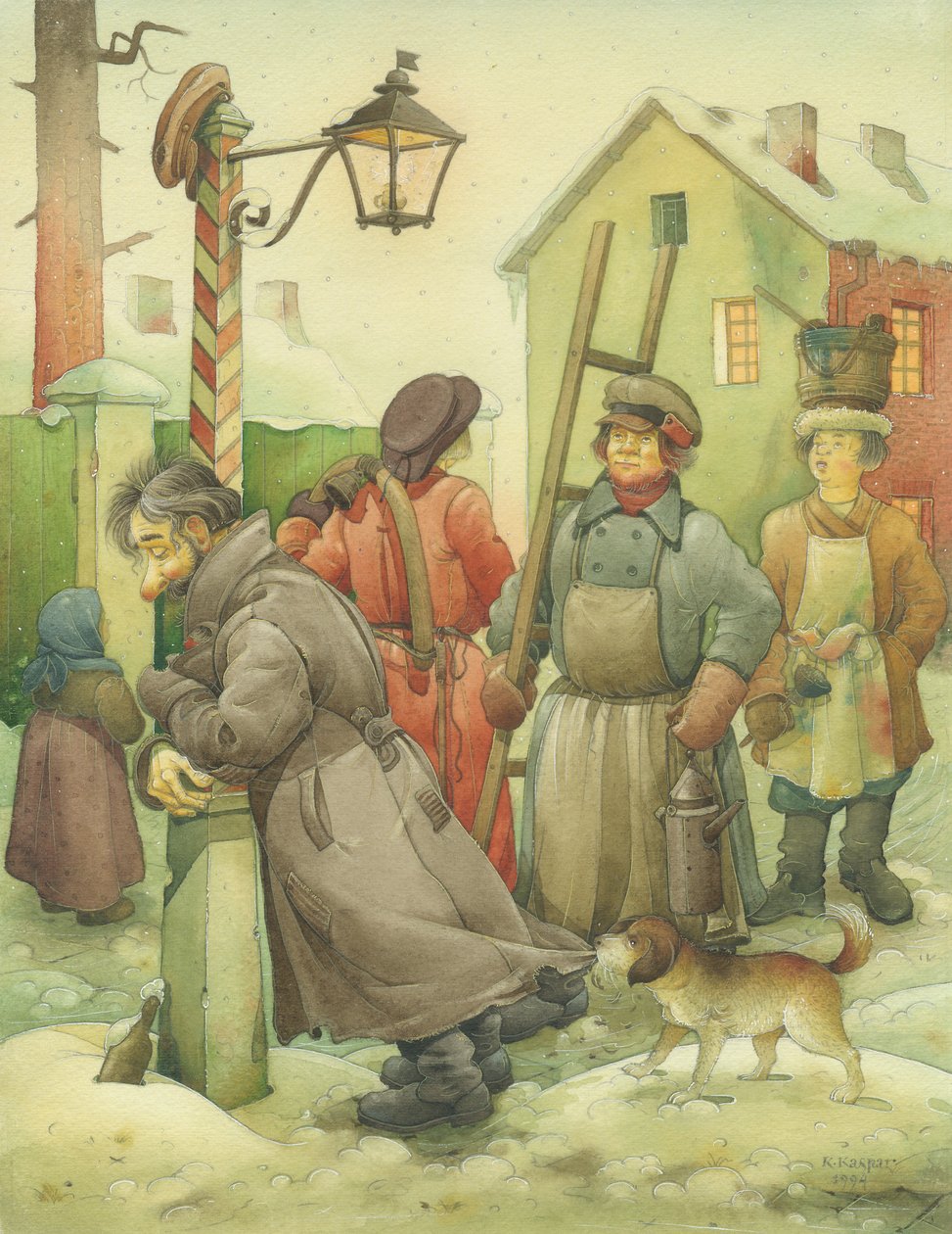 Ruská scéna O1, 1994 (wc na papíře) od Kestutis Kasparavicius