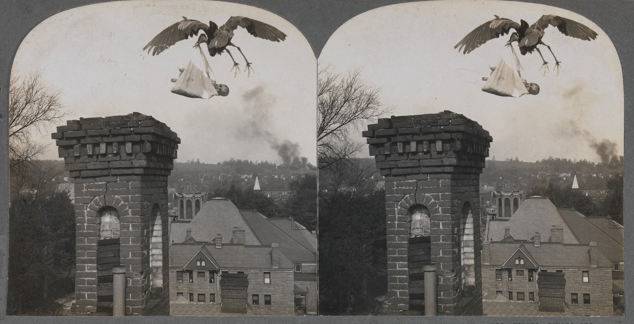 Za starých časů, kdyby byli lidé dobří, čáp by přinesl dítě sladké a spravedlivé, 1907. od Keystone View Company