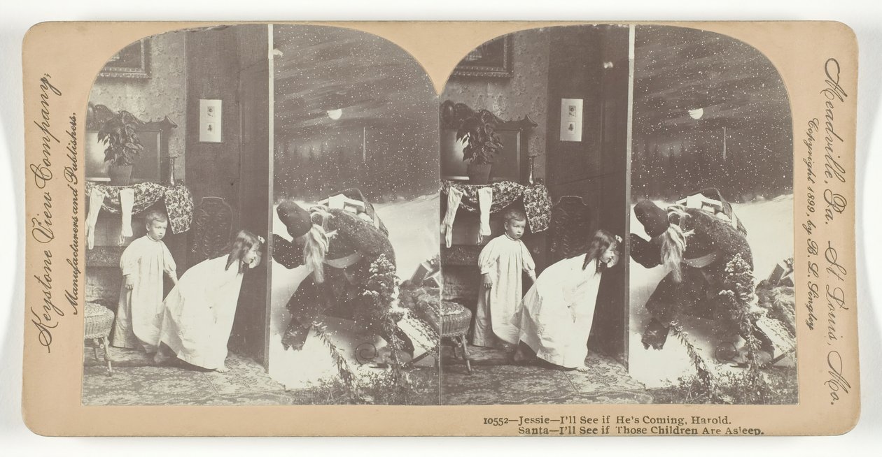 Jessie - Uvidím, jestli přijde, Harolde. Santa – Uvidíme, jestli ty děti spí, 1899. od Keystone View Company