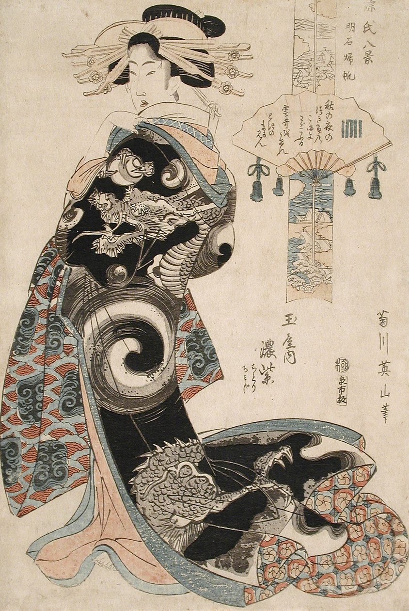 Návrat plachet z Akashi: Koimurasaki z Tamaya, kamuro Chidori a Momiji od Kikukawa Eizan