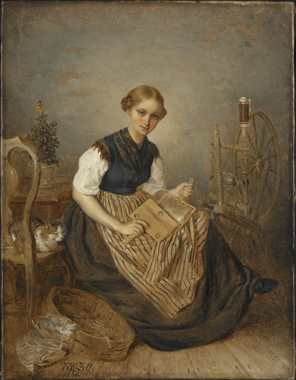 Dívka Carding, 1856 od Kilian Christoffer Zoll